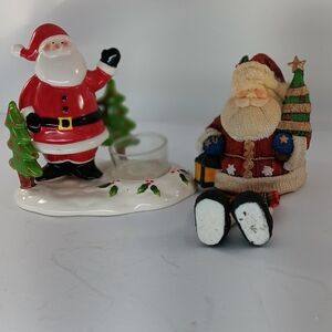 2 Santas - 1 Ceramic Votive Holder + 1 Shelf Dangler